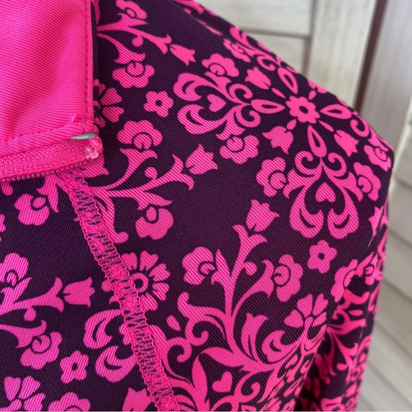 Ideology Floral Damask Print Quarter Zip Athletic Top Purple Pink Medium - Picture 9 of 14